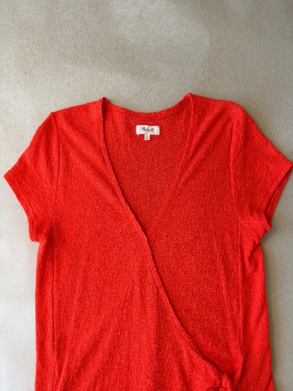 Madewell Red/Orange Tie Faux Wrap Top Size S